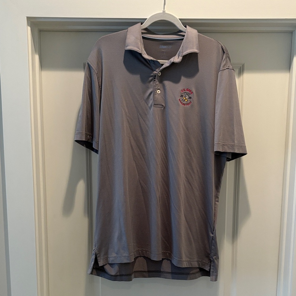 Johnnie-O U.S. Open Grey Striped Polo Shirt size L